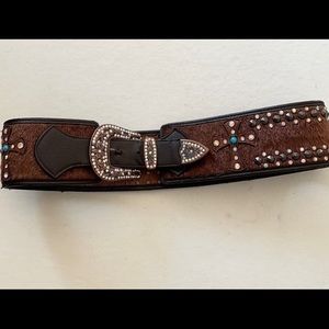 Belt Western Leather Calf Hair Bling Belt 45X3.5 inch